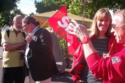 Die SPD bei der 366. Montagsmahnwache auf dem Neutorplatz in Breisach